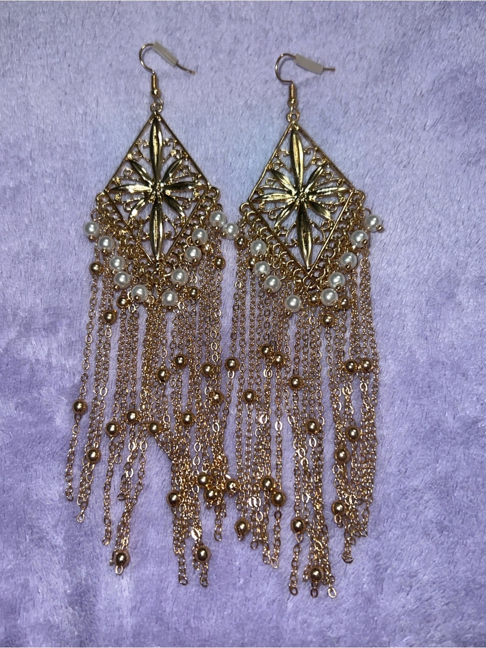 Gold Tassel Pearl-Accent Dangle Earrings